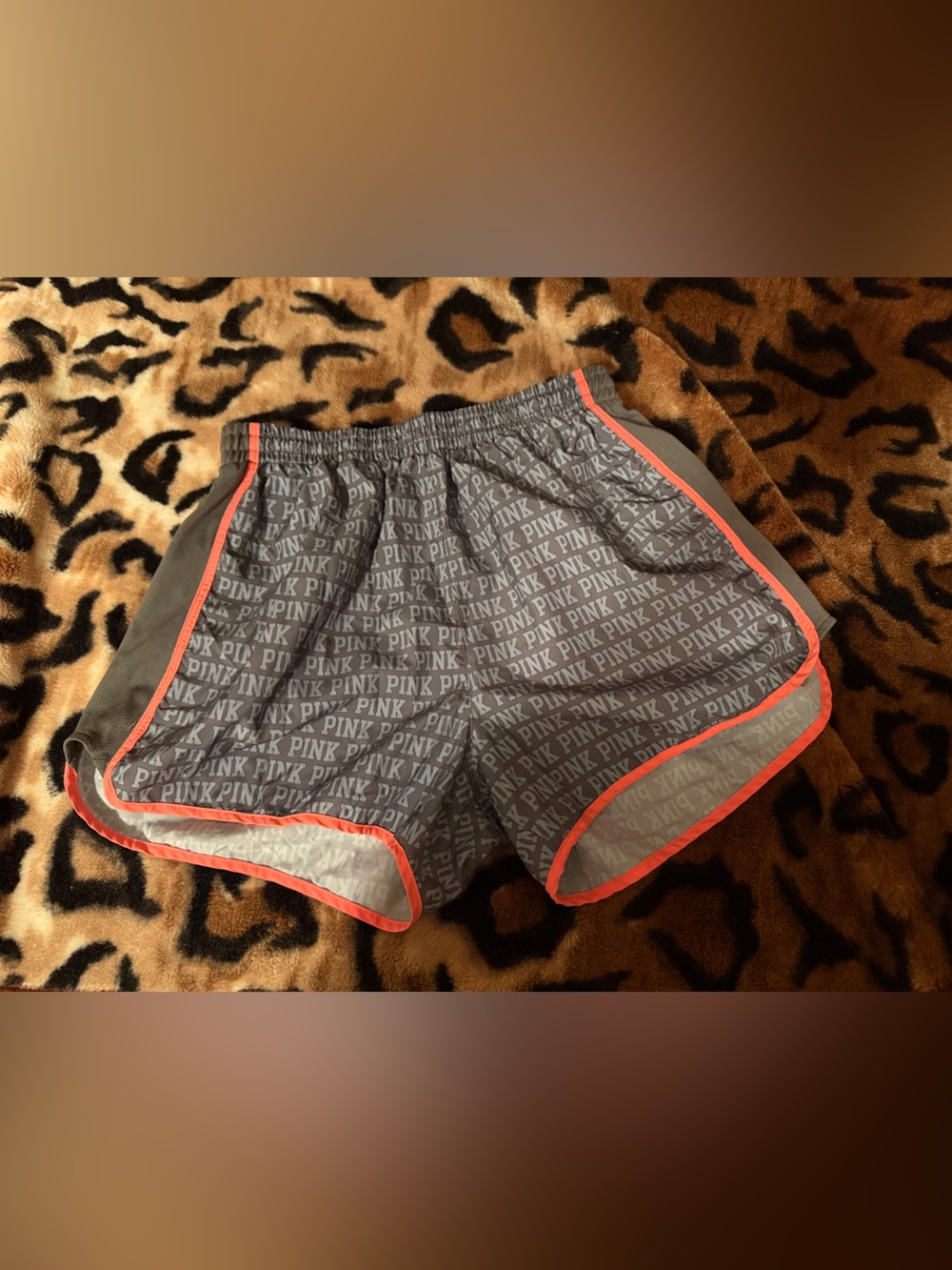 PINK Victoria's Secret Gray Logo Athletic Shorts with Coral Trim